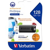 VERBATIM STORE N GO PINSTRIPE USB DRIVE 32 128GB WITH MICROBAN BLACK