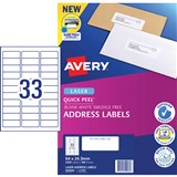 AVERY ADDRESS LASER LABELS L7157 33 LPSHT 64X243MM B3300 959060