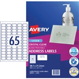 AVERY CLEAR LASER LABEL L7551 381x212mm 65 up 959022 PK25