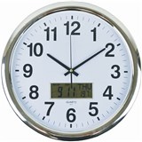 ITALPLAST LCD TEMP WALL CLOCK 43cm Chrome FrameWhite Face