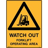 BRADY WARNING SIGN Watchout Forklift 600x450mm Polypropylene
