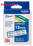 BROTHER TZE231V2 PTOUCH TAPE 12MMX8M BLACK ON WHITE TWIN PACK