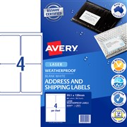 AVERY WEATHER PROOF LABELS LASER 991X139MM WHITE PACK OF 40