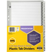 A4 DIVIDERS 31 REINFORCED TAB BOARD 131 BLACK  WHITE