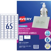 AVERY CLEAR LASER LABEL L7551 381x212mm 65 up 959022 PK25